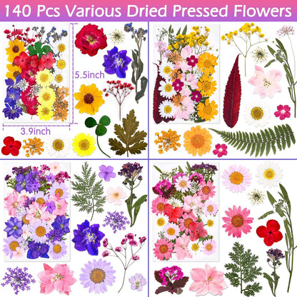 140 Pcs Dried Pressed Flowers for Resin and DIY Crafts
