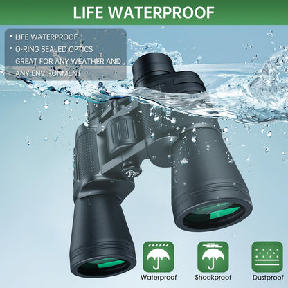 20x50 High-Powered Binoculars – Waterproof Compact Optics with Low-Light Vision for Bird Watching, Hunting & Outdoor Activities