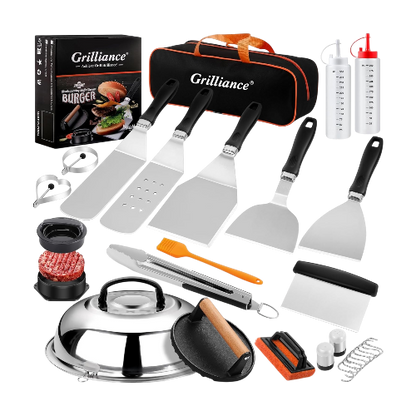 27‑Piece Griddle Accessories Kit for Blackstone – Flat Top Grill Tools with Enlarged Spatula, Basting Cover & Burger Press