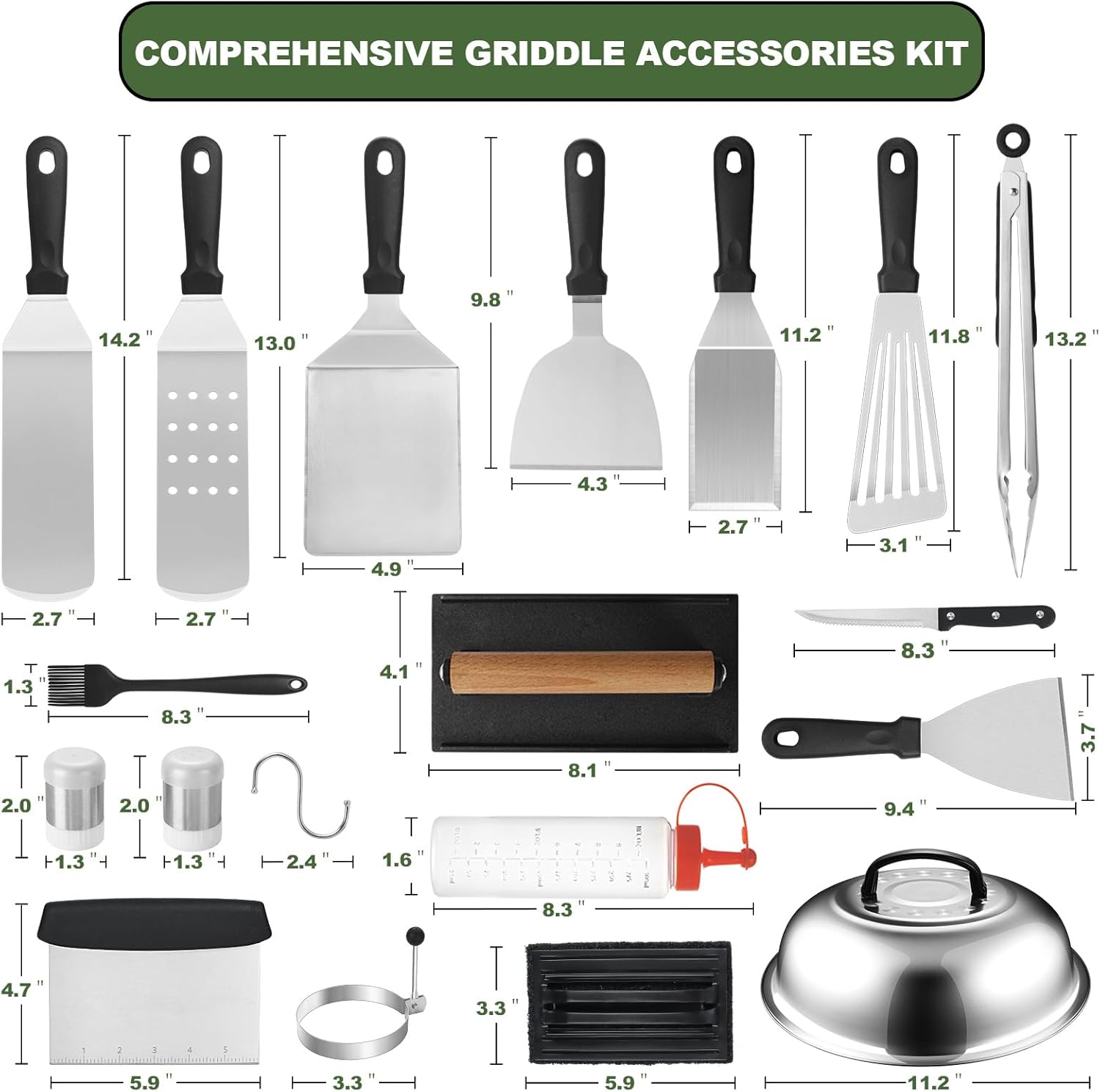 35‑Piece Griddle Accessories Kit – Flat Top Grill Set for Blackstone & Camp Chef – Spatulas, Scraper & Basting Tools