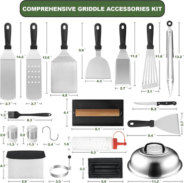 35‑Piece Griddle Accessories Kit – Flat Top Grill Set for Blackstone & Camp Chef – Spatulas, Scraper & Basting Tools