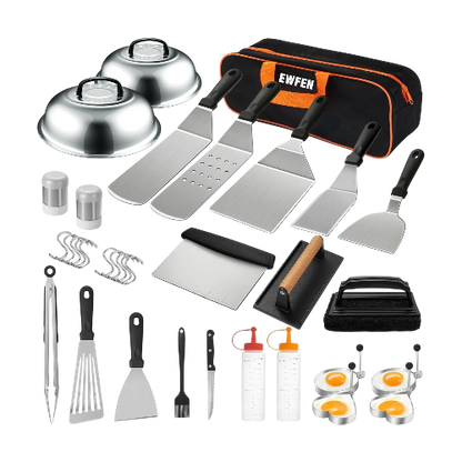 35‑Piece Griddle Accessories Kit – Flat Top Grill Set for Blackstone & Camp Chef – Spatulas, Scraper & Basting Tools