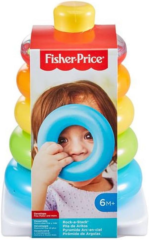 Fisher-Price Baby Stacking Toy Rock-A-Stack, Roly-Poly Base with 5 Colorful Rings for Ages 6+ Months