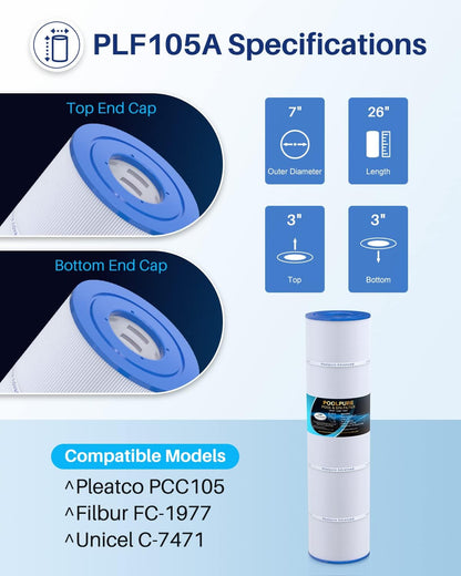 POOLPURE PCC105-PAK4 Pool Filter Cartridges 4-Pack 420 sq.ft.