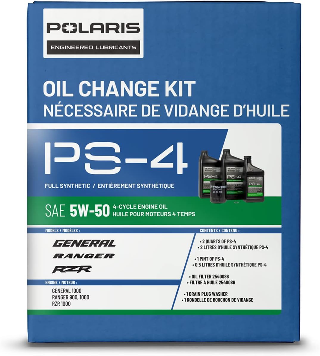 Polaris PS4 Oil Change Kit 2879323 for RANGER, GENERAL, RZR, ACE 900