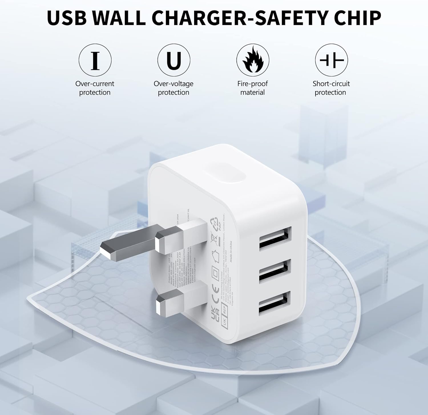 Multi USB Wall Charger – 5V 3A, UK Plug