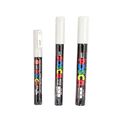 Uni POSCA White Fine Paint Marker Pens – 3-Pack, Mixed Sizes