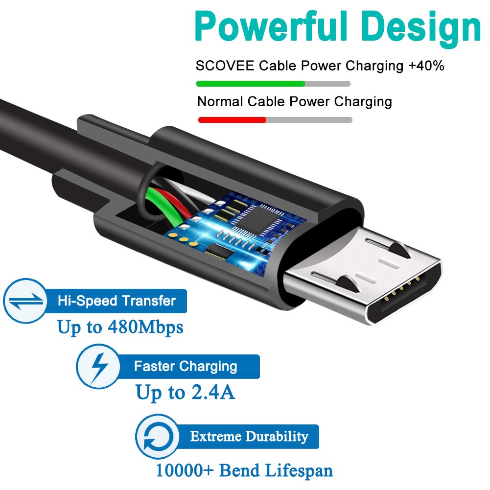 6FT Micro USB Charging Cable Fast Charger