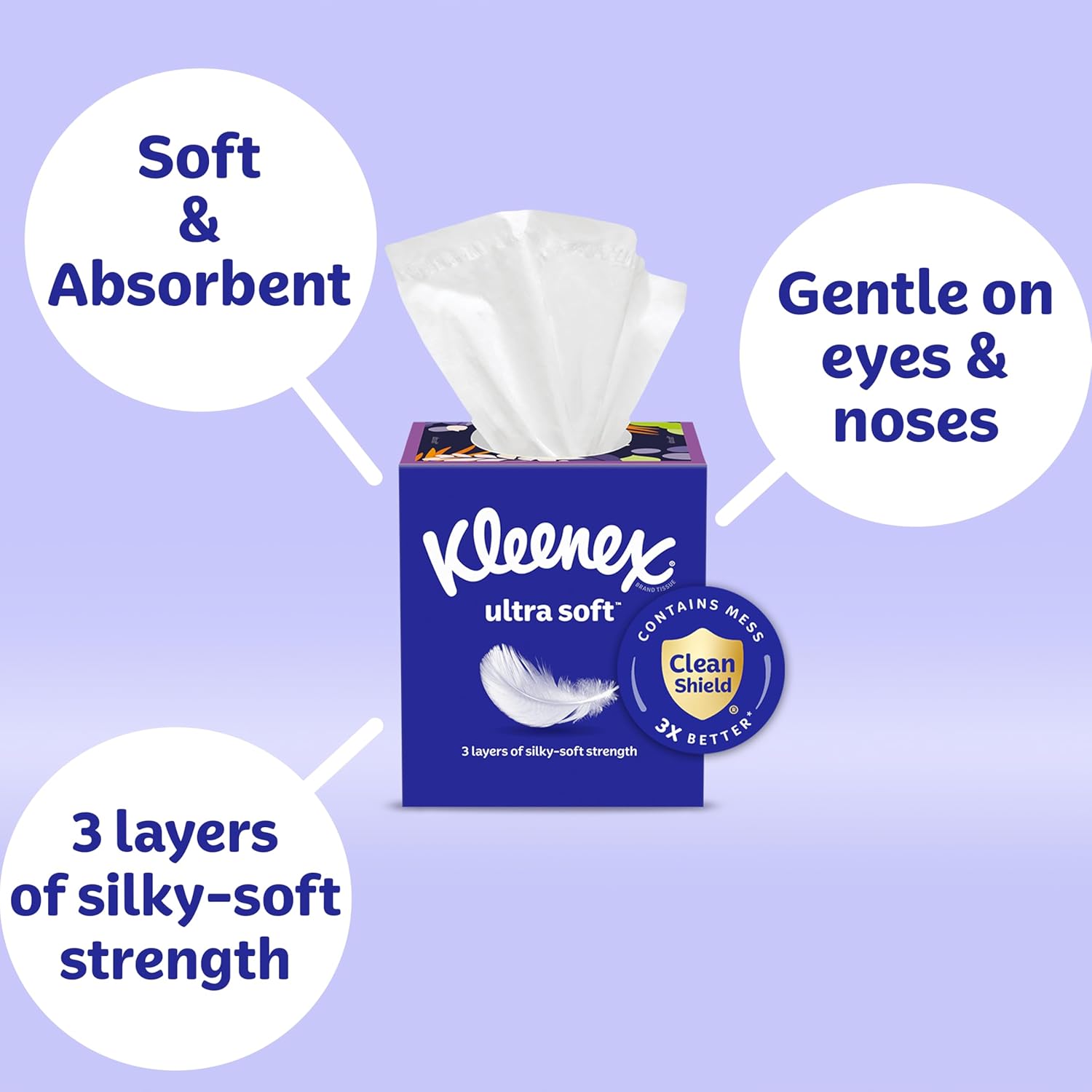 Kleenex Ultra Soft Facial Tissues – 3 Flat Boxes (360 Tissues)