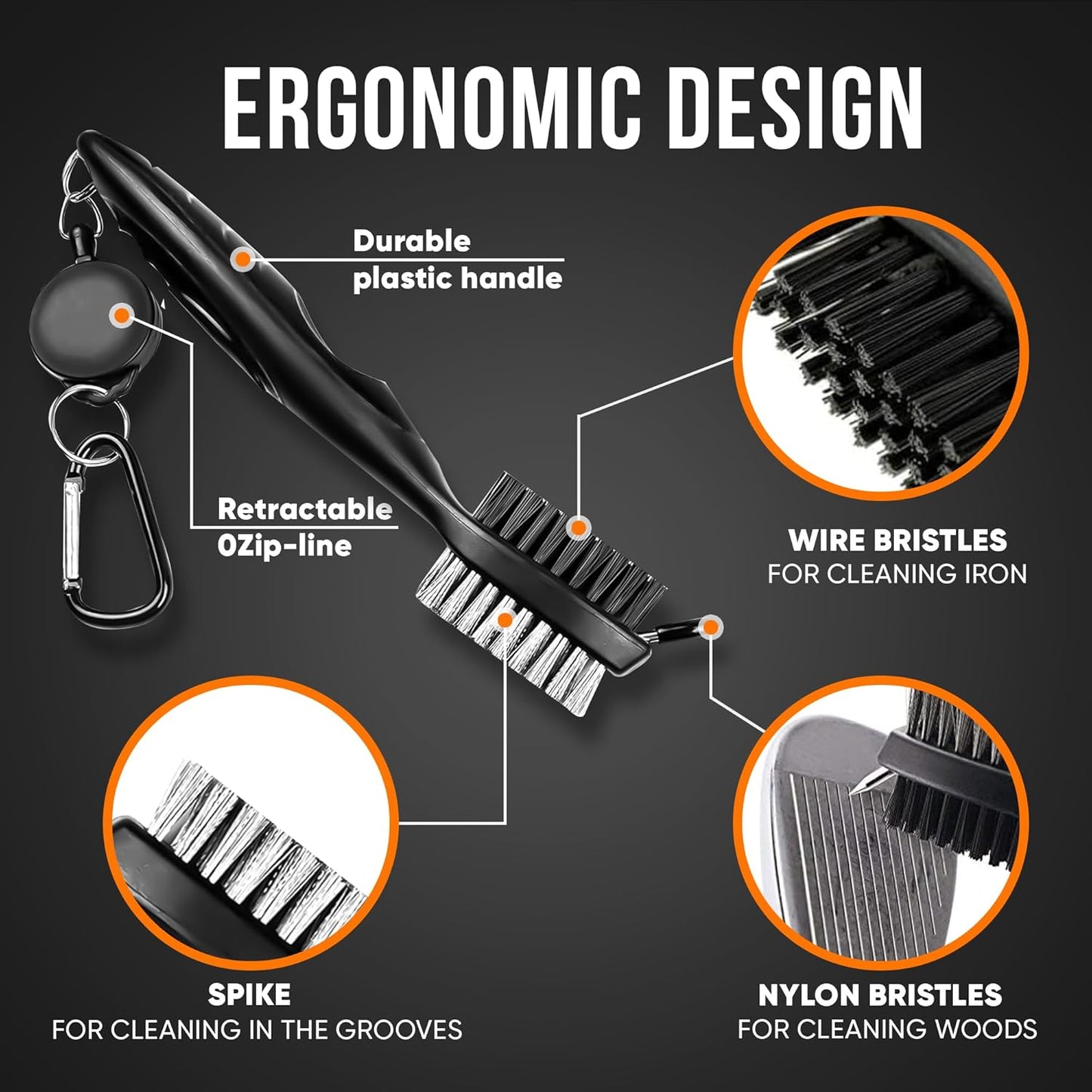 Golf Club Cleaning Brush & Groove Cleaner – Black