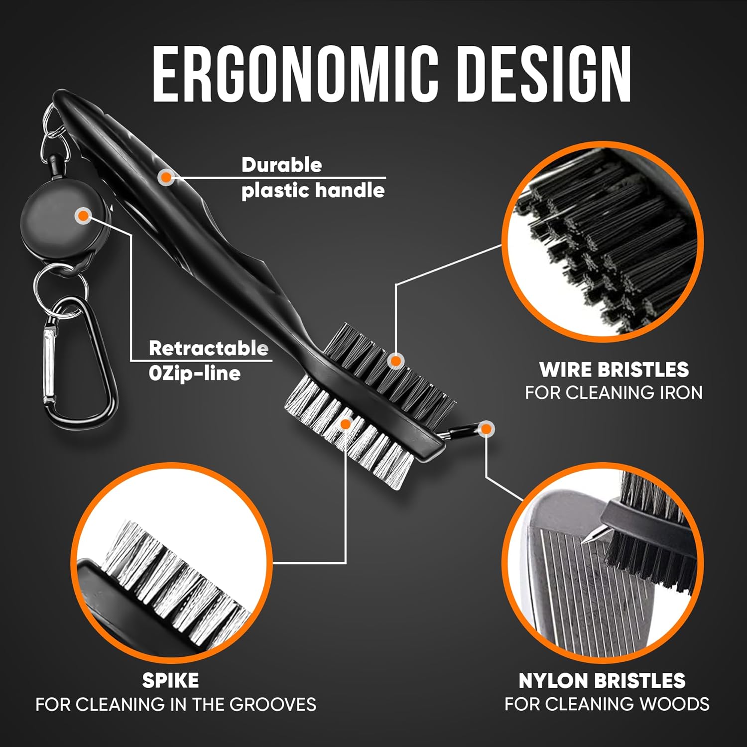 Golf Club Cleaning Brush & Groove Cleaner – Black