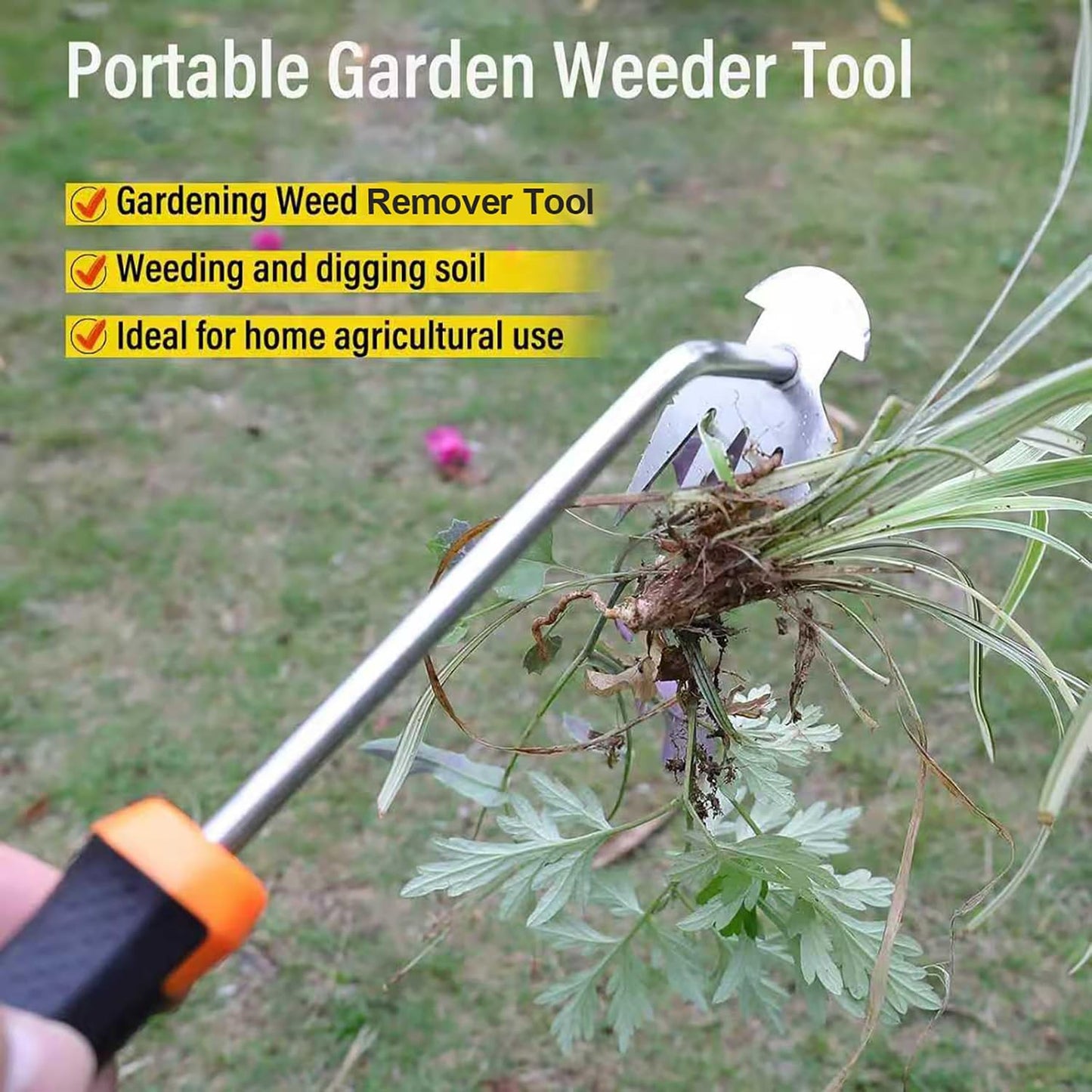 Portable Garden Weed Remover Tool with Rubber Handle