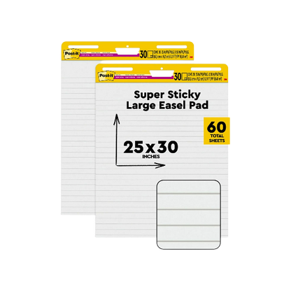 Post-it Super Sticky Easel Pad 25"x30" White Lined – 2-Pack
