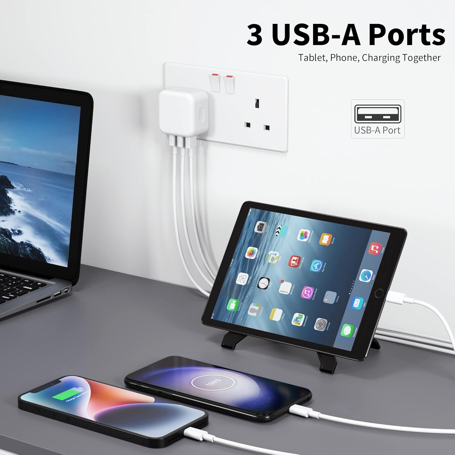 Multi USB Wall Charger – 5V 3A, UK Plug