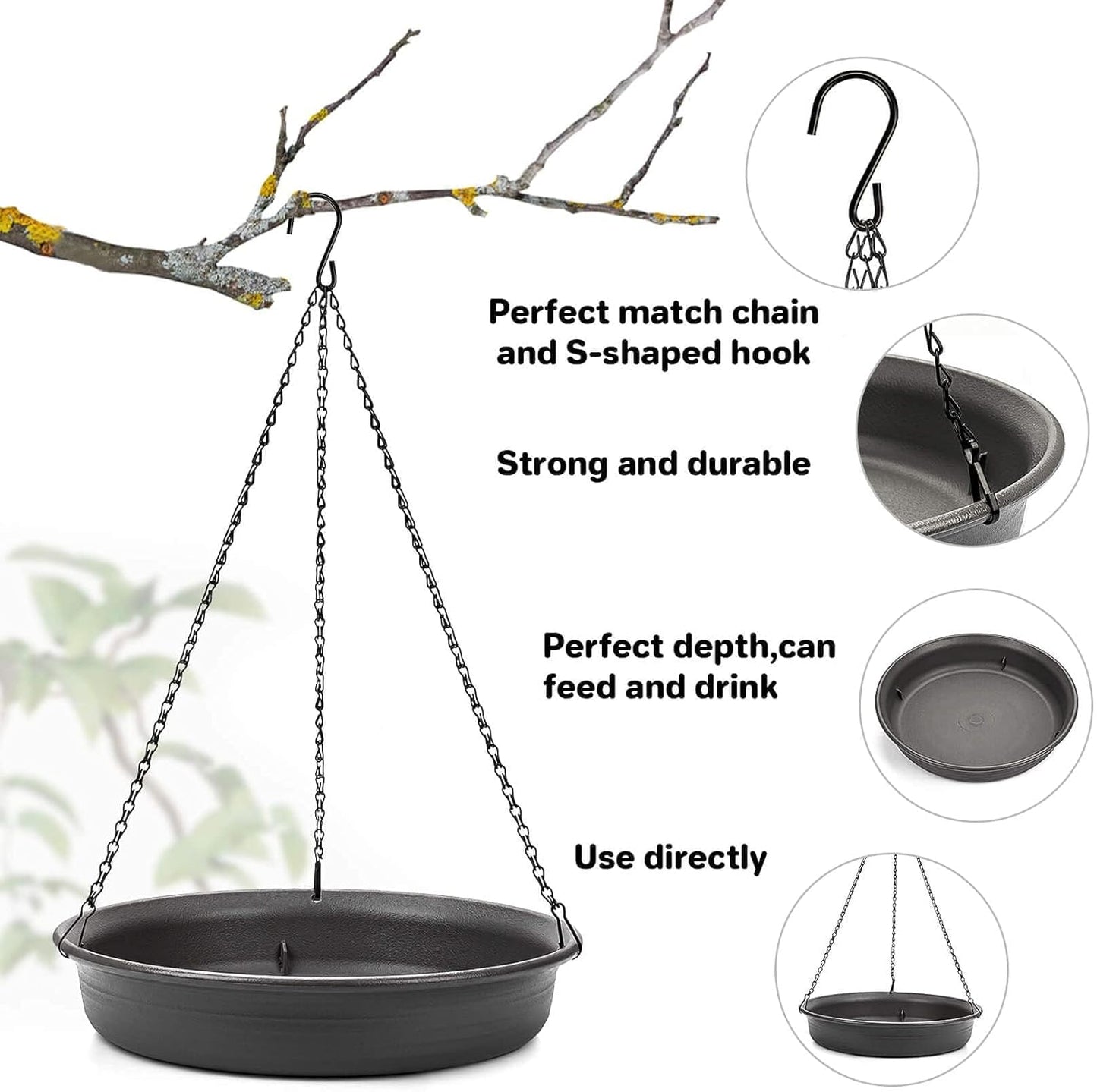 CARGEN Hanging Bird Bath & Feeder Tray for Garden