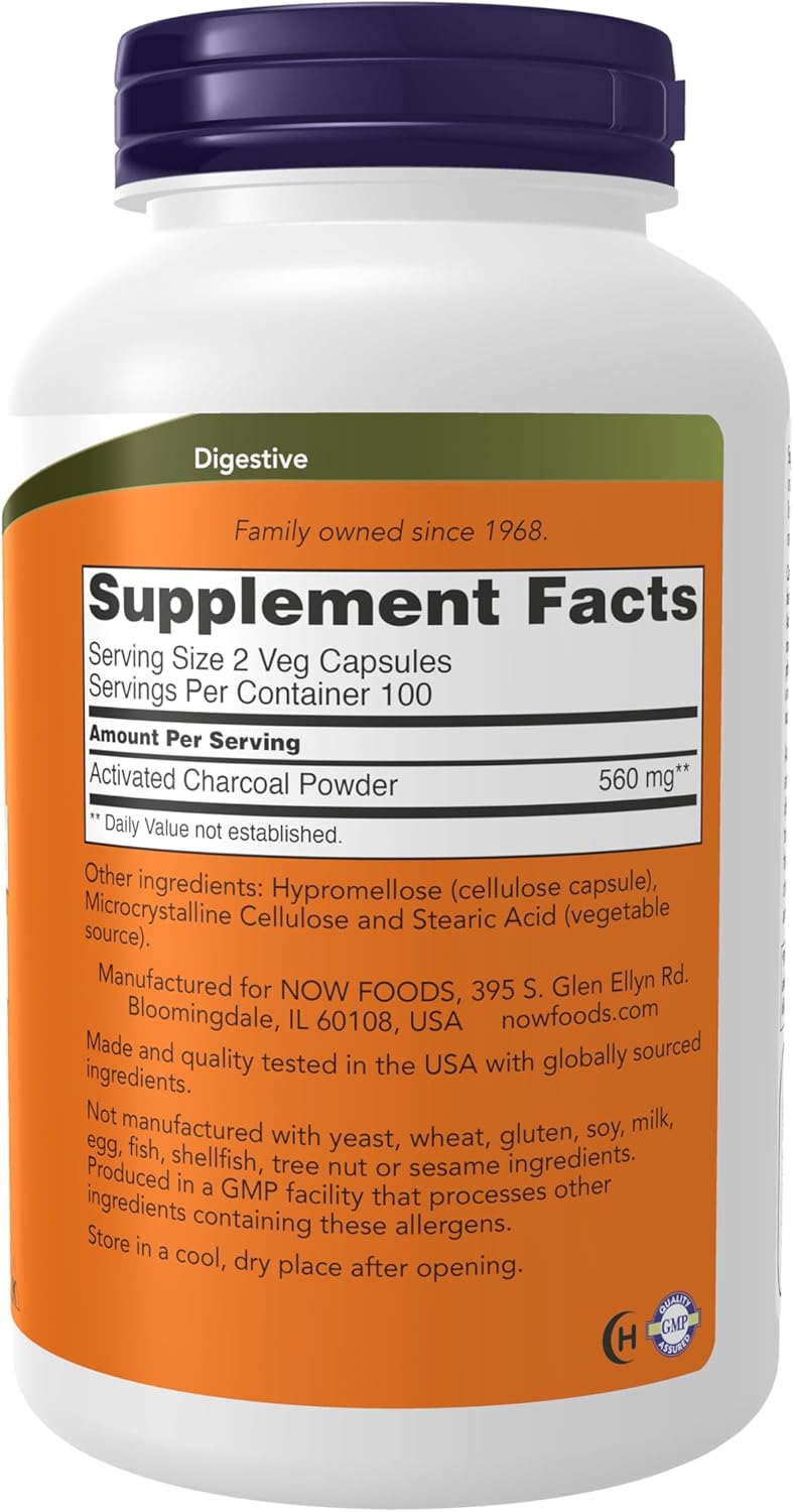 NOW Foods Activated Charcoal – 200 Veg Capsules