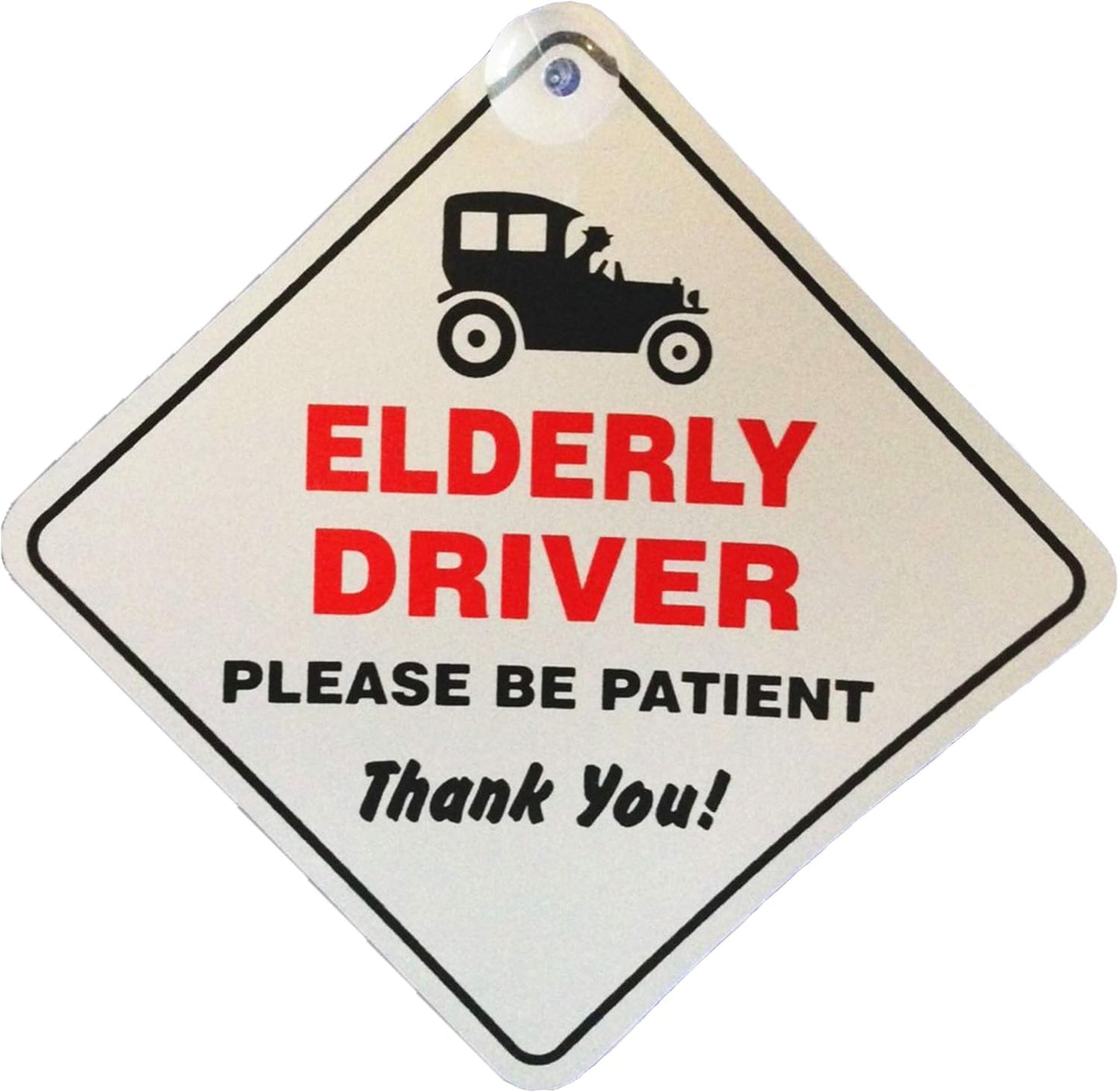 Elderly Driver Please Be Patient Window Sucker Sign – Blue