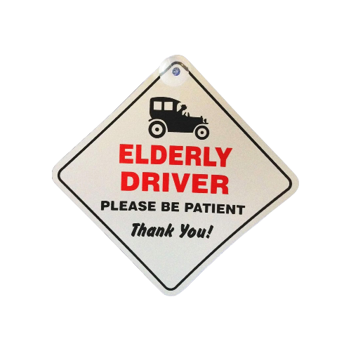 Elderly Driver Please Be Patient Window Sucker Sign – Blue