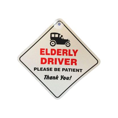 Elderly Driver Please Be Patient Window Sucker Sign – Blue
