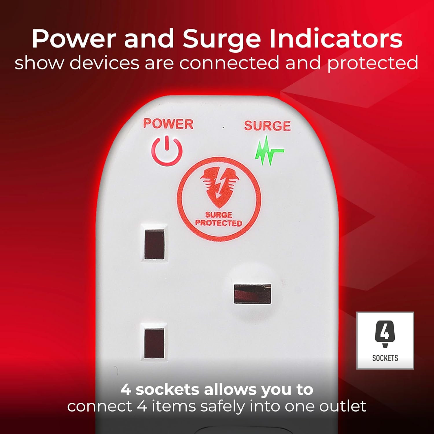 Masterplug 4-Socket Extension Lead – 4m, White (SRG44N)