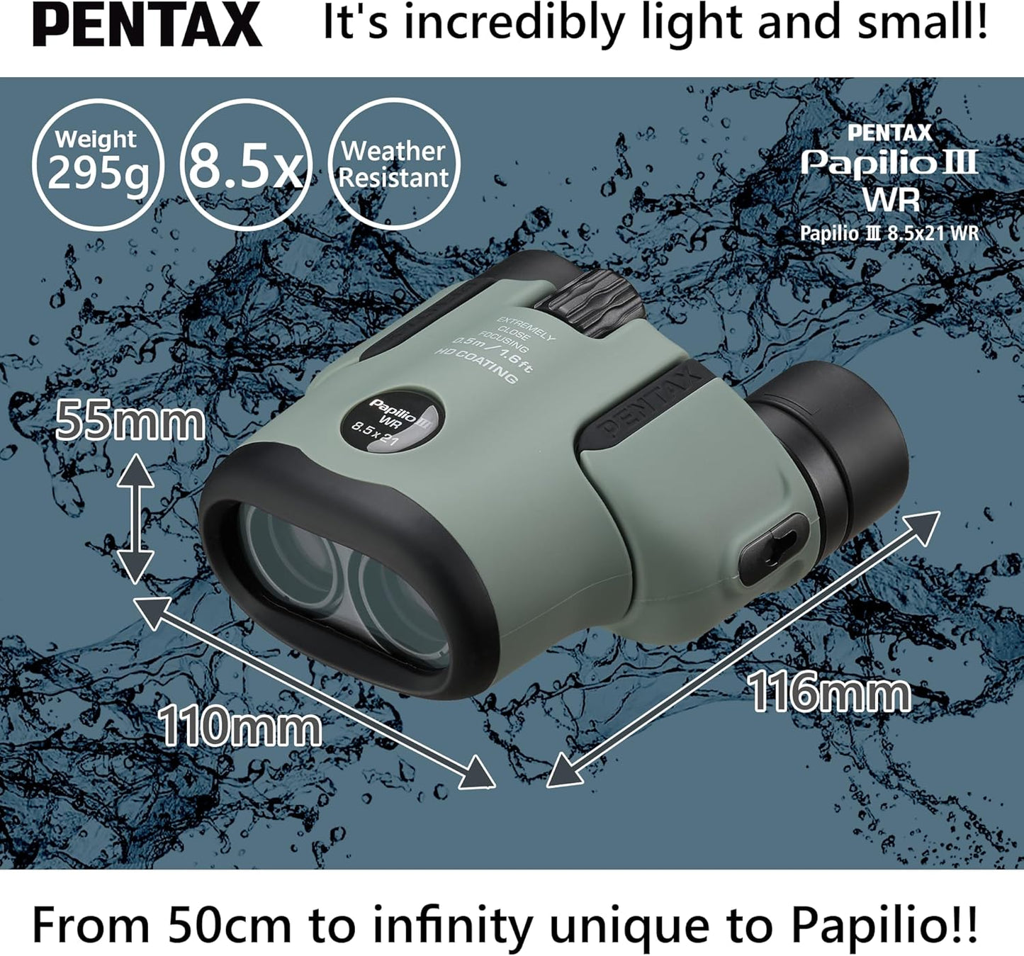 PENTAX Papilio III 8.5x21 WR Binoculars – Olive