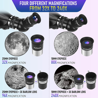 90mm High-Powered Refractor Telescope – Professional Astronomy Kit for Adults & Beginners with AZ Mount, Tripod, Phone Adapter & Carry Bag