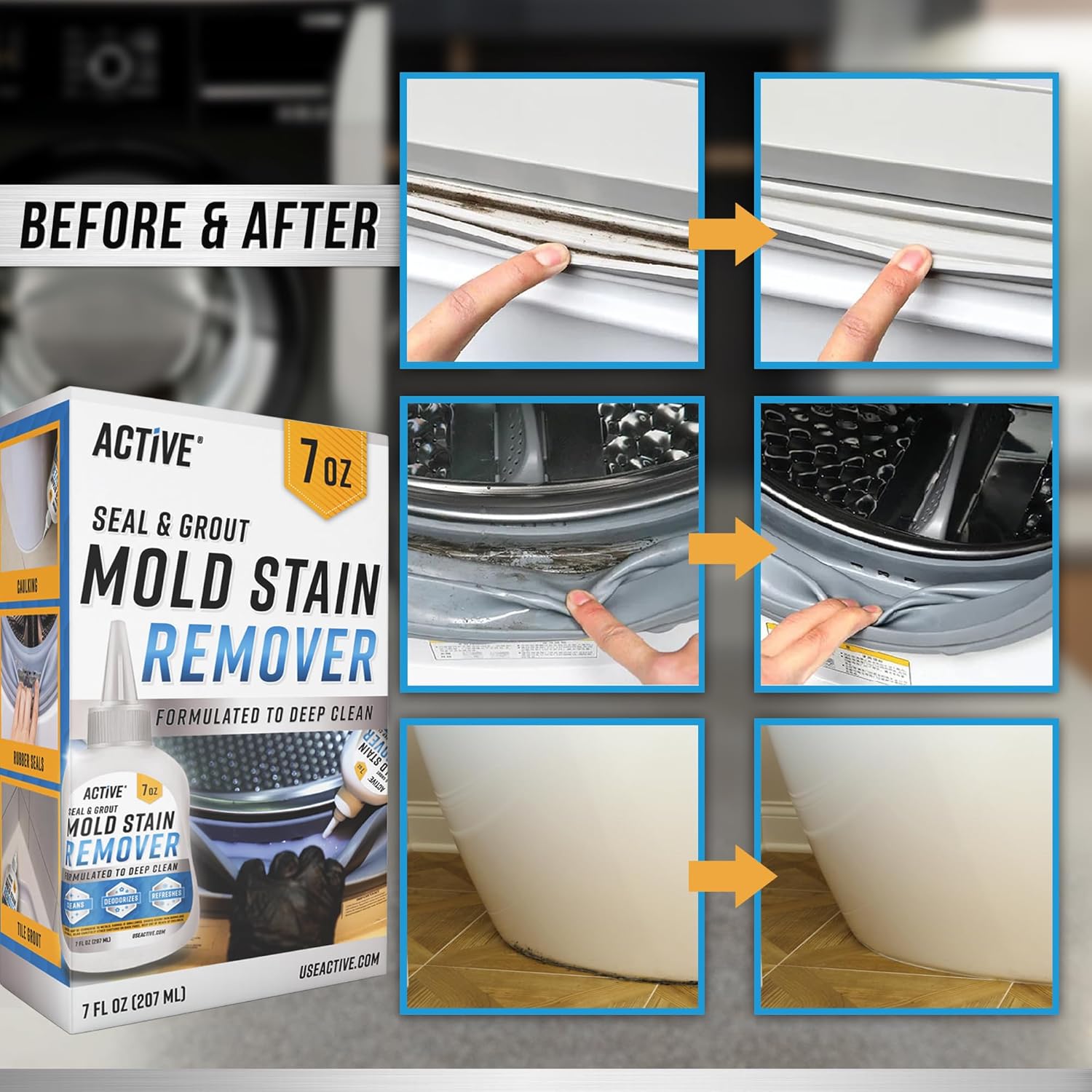 ACTIVE Mold Stain Remover Gel – Heavy-Duty Cleaner for Front Loader Washers, Bathroom Grout & Caulk – 7 Fl Oz