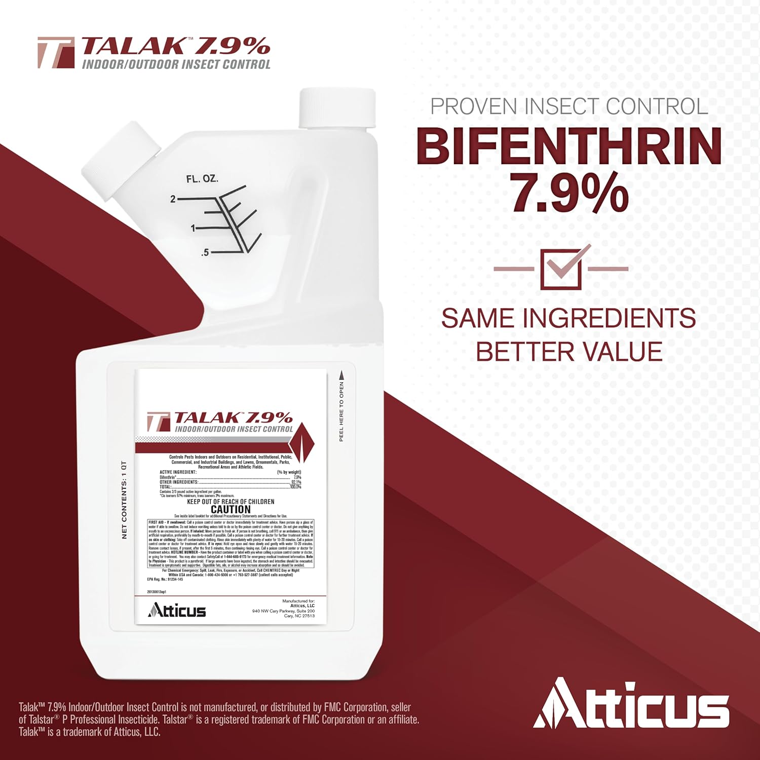 Atticus Talak 7.9% Bifenthrin Insect Control Concentrate – 32 oz Indoor & Outdoor Use