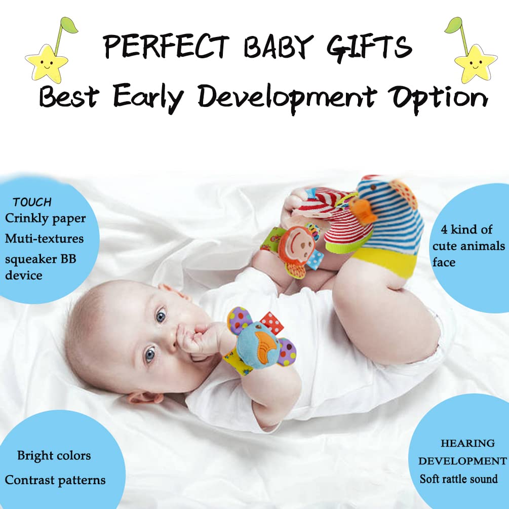Baby Wrist & Foot Rattle Toys 4-Piece Set