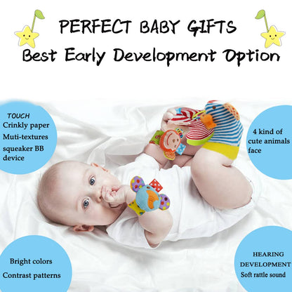 Baby Wrist & Foot Rattle Toys 4-Piece Set