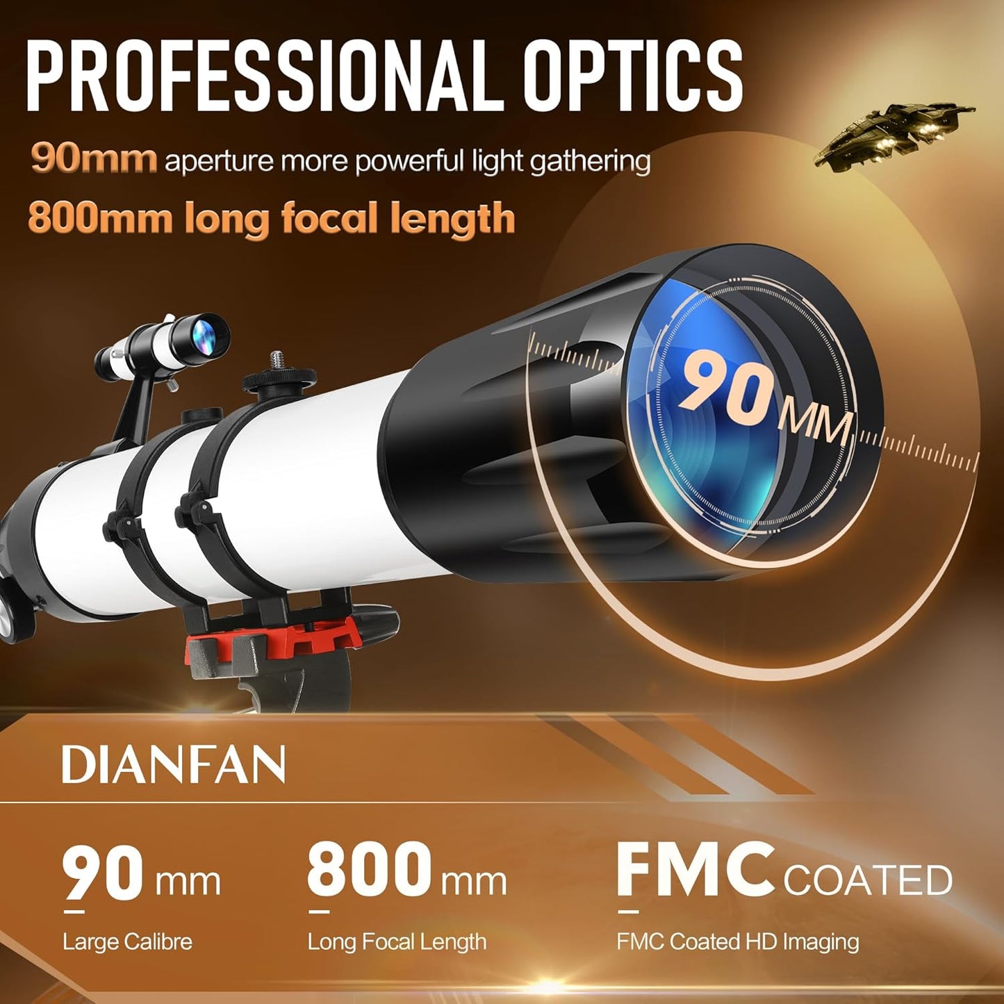 Dianfan 90mm Refractor Telescope – 800mm Professional Astronomy Telescope for Adults & Beginners with Tripod, Phone Adapter & Carry Bag
