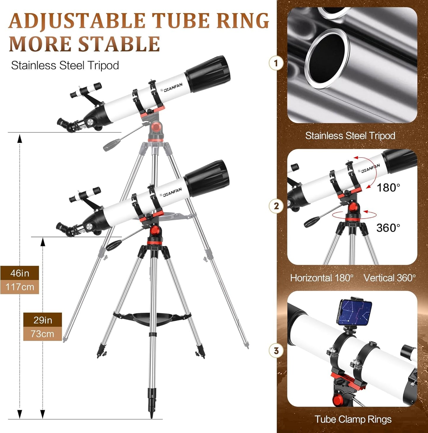 Dianfan 90mm Refractor Telescope – 800mm Professional Astronomy Telescope for Adults & Beginners with Tripod, Phone Adapter & Carry Bag