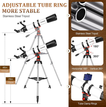 Dianfan 90mm Refractor Telescope – 800mm Professional Astronomy Telescope for Adults & Beginners with Tripod, Phone Adapter & Carry Bag