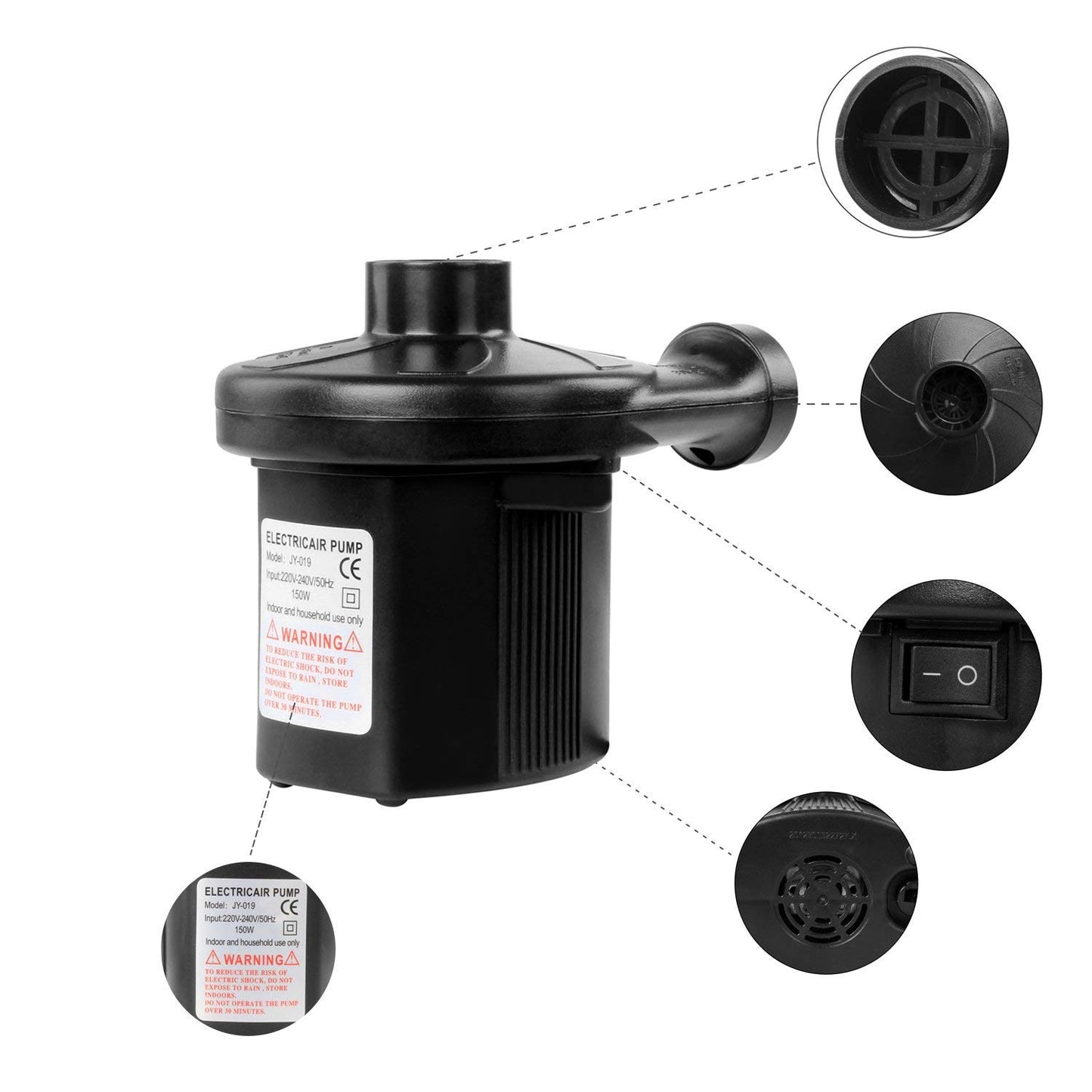Electric Air Pump DC12V AC230V w/ 3 Nozzles