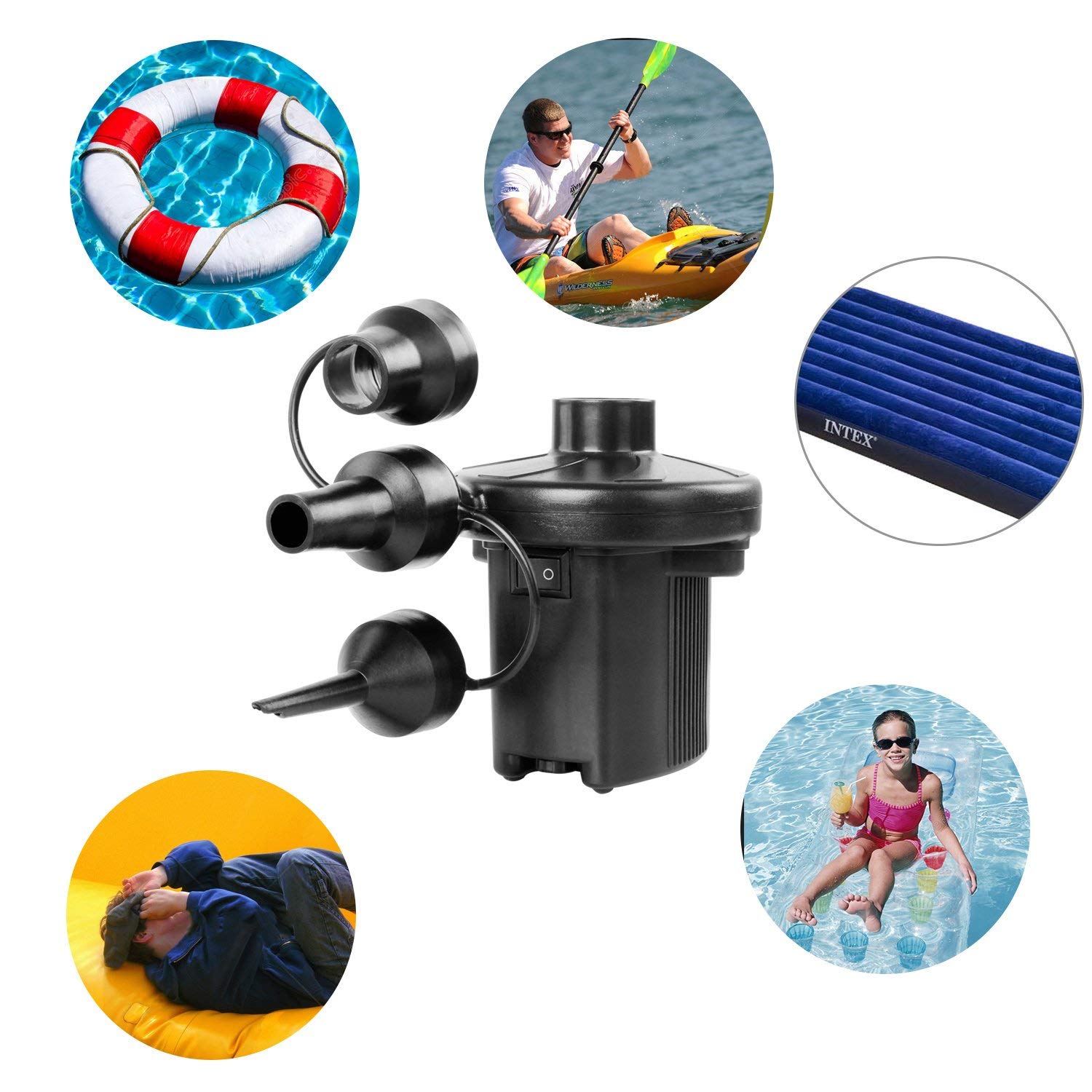 Electric Air Pump DC12V AC230V w/ 3 Nozzles