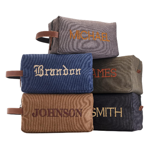 Embroidered Handcrafted Personalized Toiletry Bag for Men Custom Name