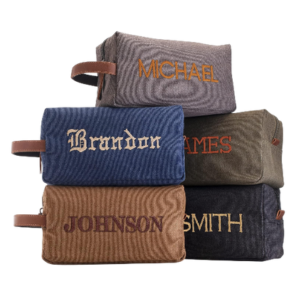 Embroidered Handcrafted Personalized Toiletry Bag for Men Custom Name