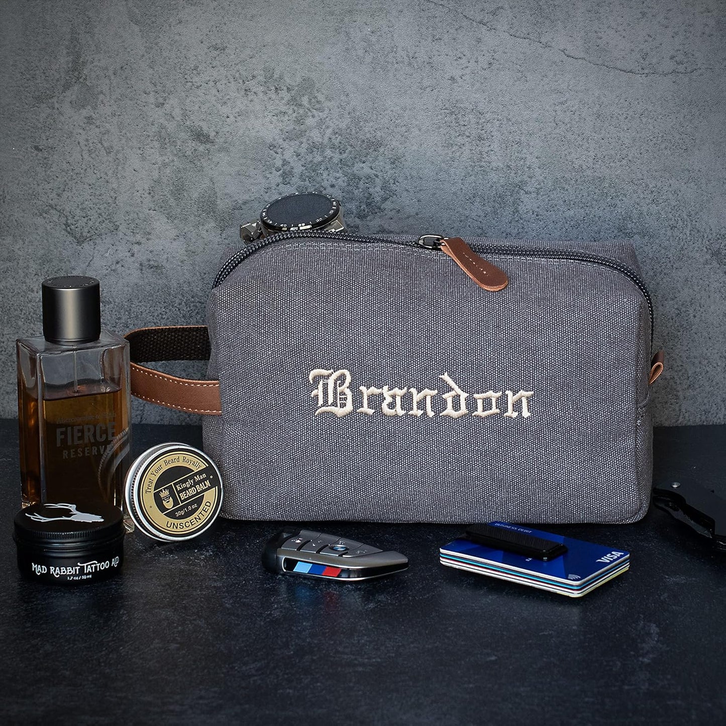 Embroidered Handcrafted Personalized Toiletry Bag for Men Custom Name