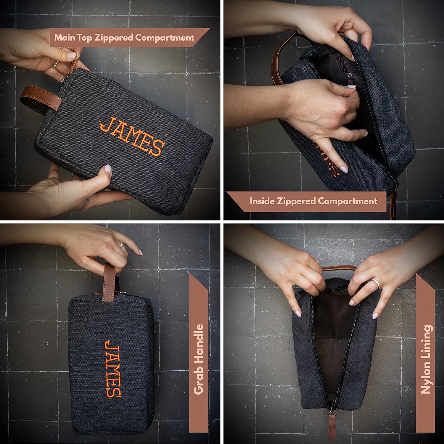 Embroidered Handcrafted Personalized Toiletry Bag for Men Custom Name