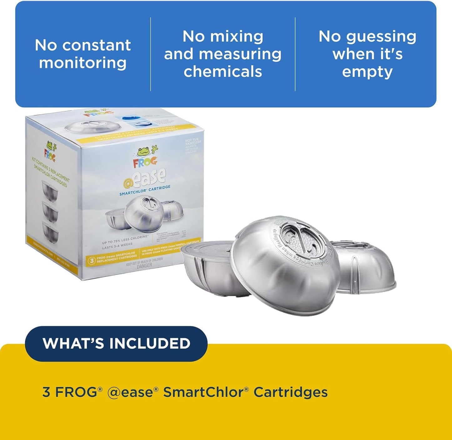 FROG @Ease Replacement SmartChlor Cartridges – 3-Pack for Hot Tub Floating Sanitizer System – Less Chlorine Use