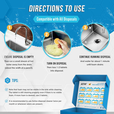 Garbage Disposal Cleaner & Deodorizer Tablets – 24-Pack XL Foaming Citrus Freshener, Natural Kitchen Drain Care, 1-Year Supply