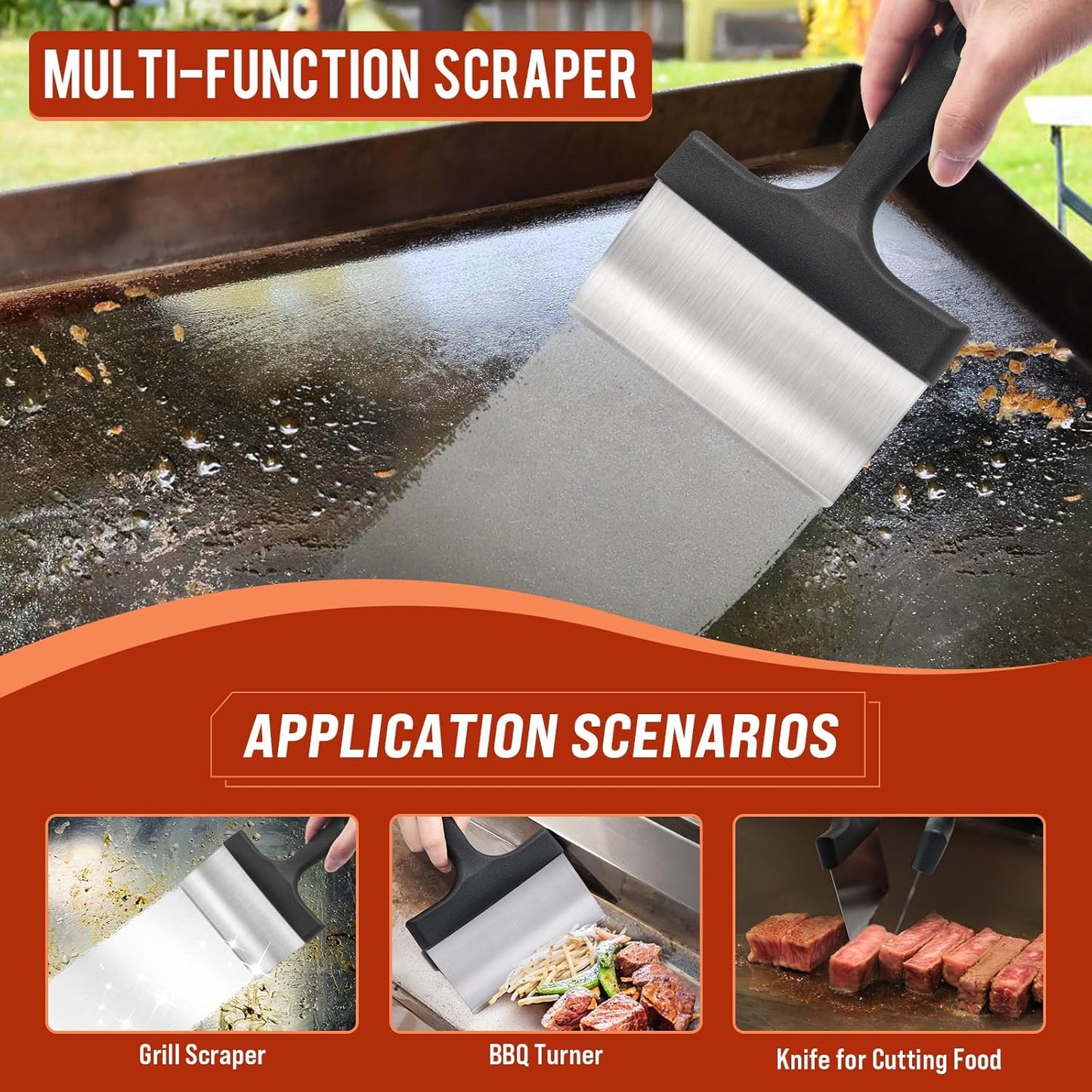 Griddle Cleaning Kit for Blackstone – Flat Top Grill Cleaner with Scraper, Brush & Grill Stone