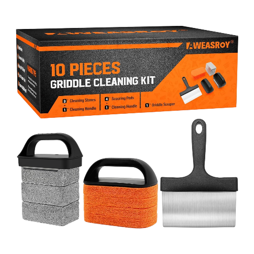 Griddle Cleaning Kit for Blackstone – Flat Top Grill Cleaner with Scraper, Brush & Grill Stone
