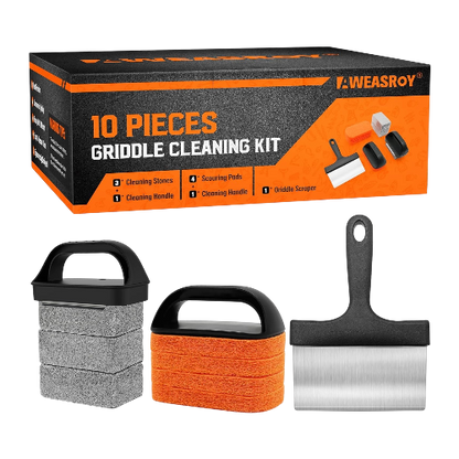 Griddle Cleaning Kit for Blackstone – Flat Top Grill Cleaner with Scraper, Brush & Grill Stone