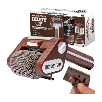 HorsePower Giddy Up Grill Cleaner – Cordless Rechargeable BBQ Tool with Stainless Roller & LED Light – AS SEEN ON TV