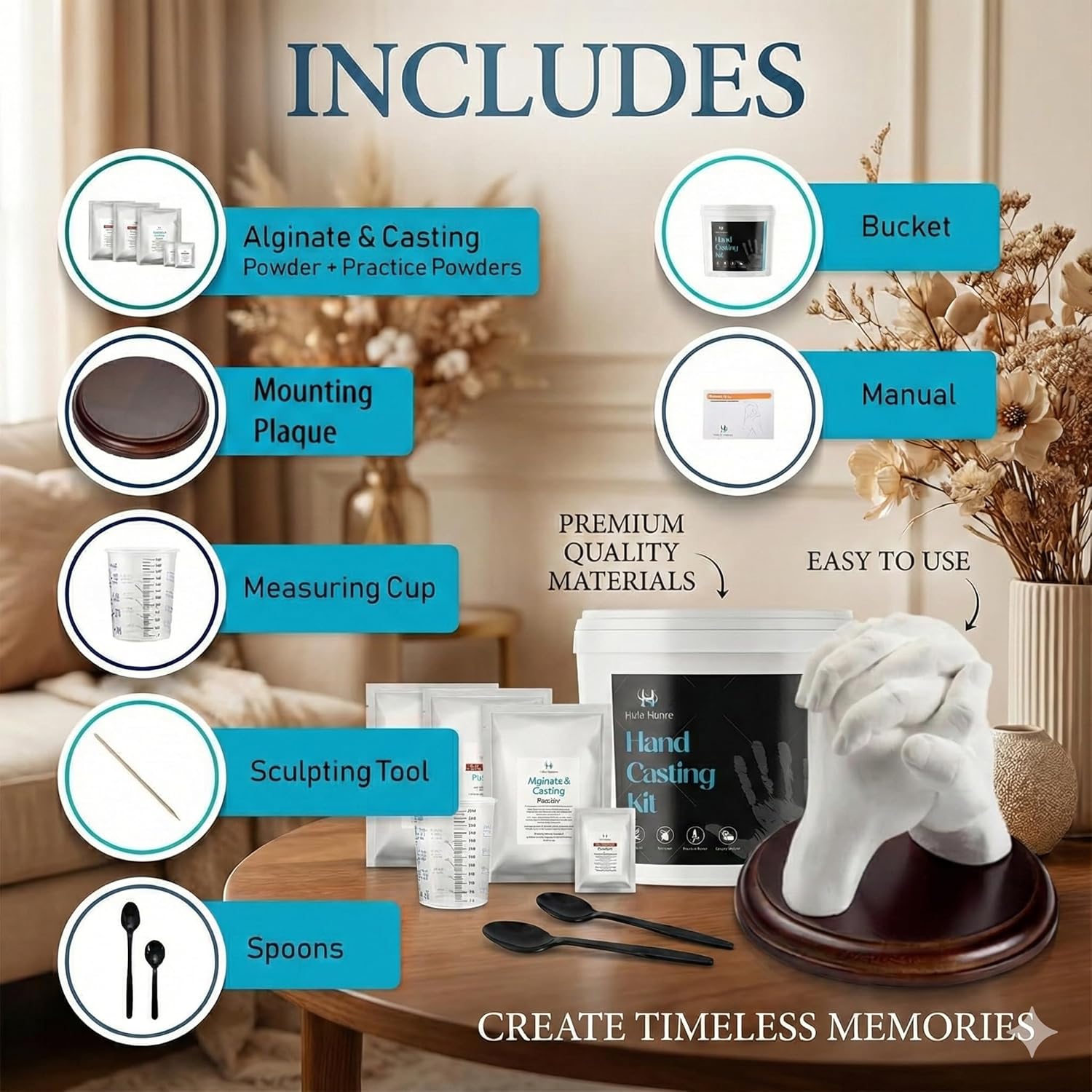 Hula Home Hand Casting Kit for Couples and Family with Mounting Plaque