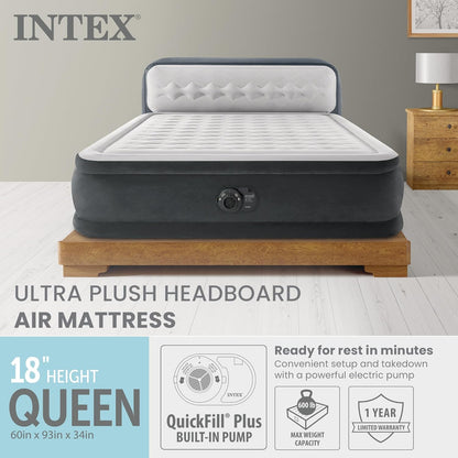 Intex Dura-Beam Deluxe Ultra Plush Queen Air Mattress with Headboard Built-in Pump