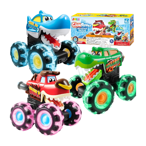 JOYIN 3-Pack Monster Truck Toys – Motion-Activated Light-Up LED Wheels, Press & Go Trucks for Toddlers