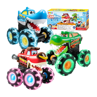 JOYIN 3-Pack Monster Truck Toys – Motion-Activated Light-Up LED Wheels, Press & Go Trucks for Toddlers