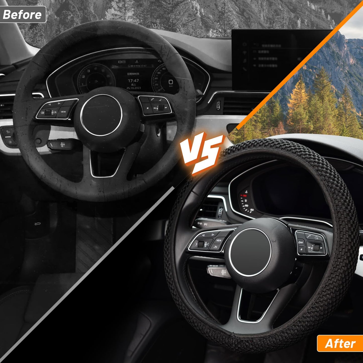 KAFEEK Stretch Steering Wheel Cover 15" Black